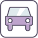 Ikona stylizowanego, fioletowego samochodu na ciemnym tle w zaokrąglonym kwadracie.