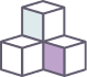 Trzy sześciany ułożone w perspektywie izometrycznej, z których jeden ma fioletowy bok.