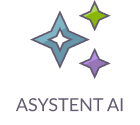 Ikona kolorowych gwiazdek symbolizujących sztuczną inteligencję, podpis Asystent AI.