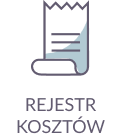 Ikona rachunku lub paragonu, podpis Rejestr kosztów.