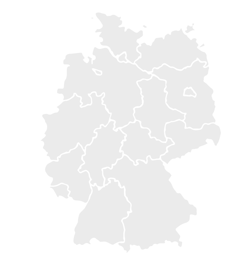 Szara mapa Niemiec z wyraźnym podziałem na poszczególne landy.