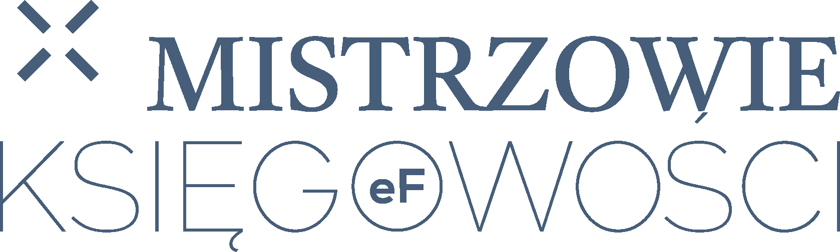 Logo z napisem MISTRZOWIE KSIĘGOWOŚCI i okrągłym symbolem eF pośrodku.