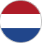 Trójkolorowa flaga Holandii z poziomymi pasami: czerwonym na górze, białym w środku i niebieskim na dole.