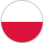 Okrągła ikona flagi Polski z białą górą i czerwoną dolną połową.