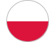 Okrągła ikona flagi Polski z białą górą i czerwoną dolną połową.